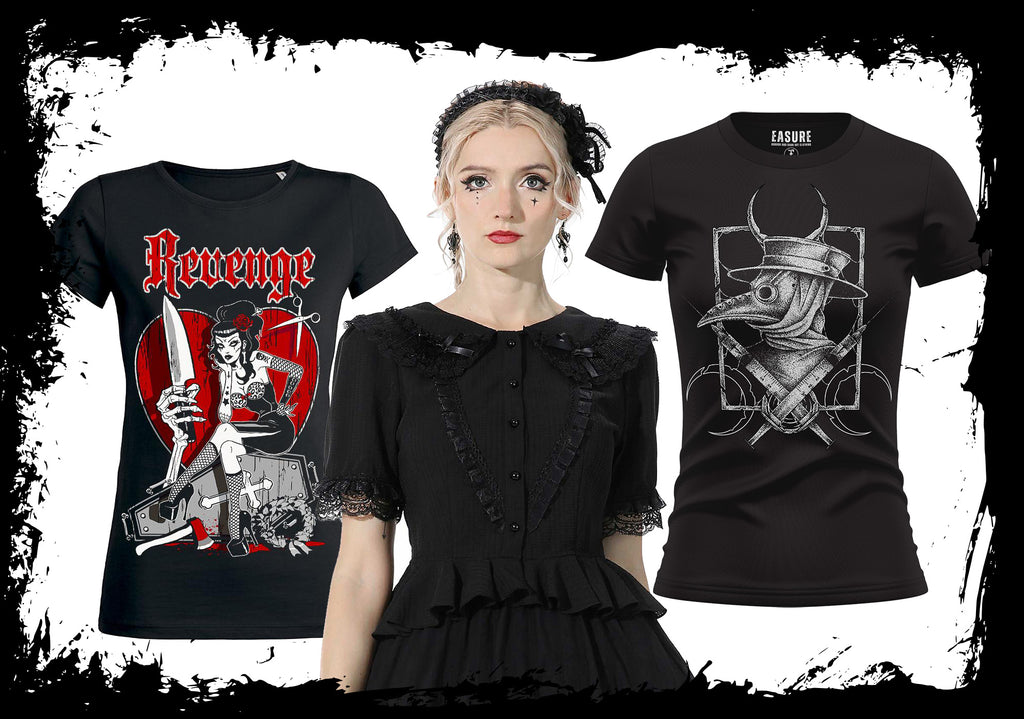 T-shirts en Tops met korte mouwen, met en zonder print. Van Goth tot Punk!