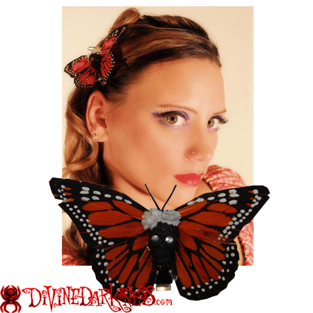 Skull Butterfly Oranje Haarclip - Divine-Darkness